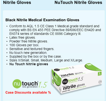Nitrile Gloves NuTouch Nitrile Gloves Case Discounts available % Black Nitrile Medical Examination Gloves
